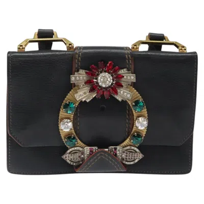 Pre-owned Miu Miu Madras Black Leather Shoulder Bag ()