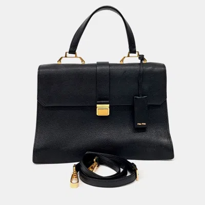 Pre-owned Miu Miu Madras Black Leather Tote And Shoulder Bag (5ba005)