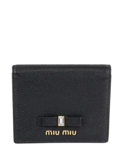 Pre-owned Miu Miu Madras Bow-detail Wallet In Black