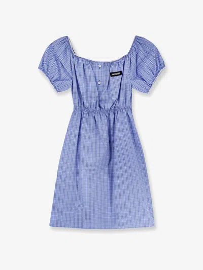 Miu Miu Madras Cotton Mini Dress In Green