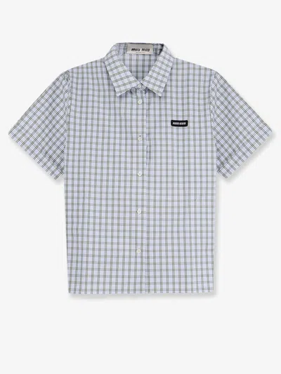 Miu Miu Madras Cotton Shirt In Gray