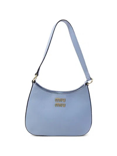 Pre-owned Miu Miu Madras Leather Shoulder Bag In Blue