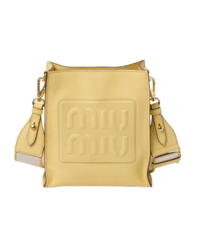 Miu Miu Madras Logo Shoulder Bag In Yellow