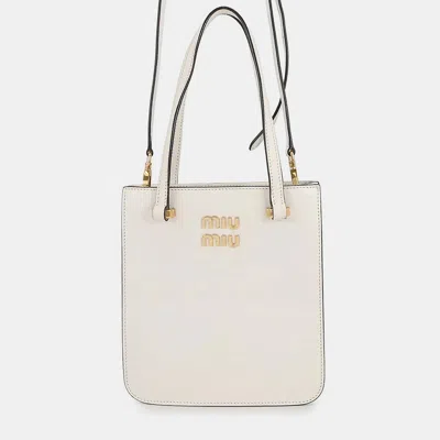 Pre-owned Miu Miu Madras Square Tote 2-way Bag White5ba231_2ajb_f0009 Leather