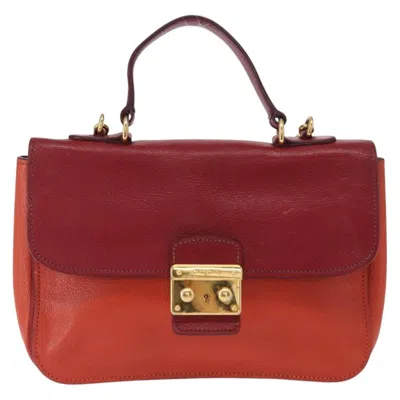 Pre-owned Miu Miu Madras Top Handle Bag Leather Red Leather Handbag ()