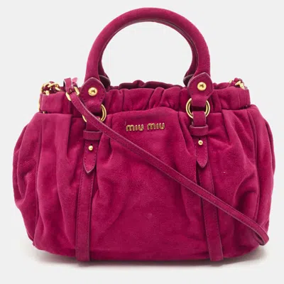 Pre-owned Miu Miu Magenta Suede Pleated Crossbody Bag In Pink