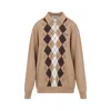 Miu Miu Argyle Pattern Cashmere Polo Pullover In Brown