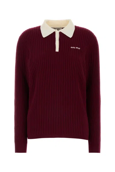 Miu Miu Logo-print Cable-knit Polo Shirt In Red