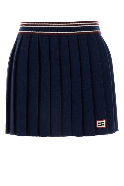 Miu Miu Navy Blue Wool Blend Mini Skirt