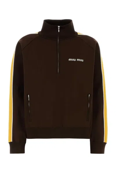 Miu Miu Recycled Nylon Tech Fabric Sweatshirt In Brown