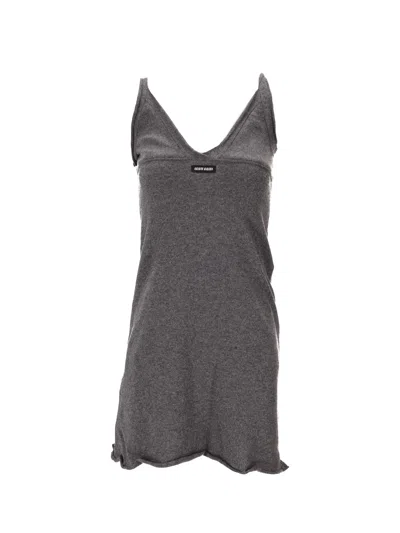 Miu Miu Cashmere Mini Dress With Logo-label In Gray