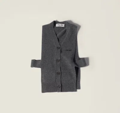 Miu Miu Knitwear Top Sleeveless Ribbed Hem Pockets In Gray