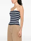 Miu Miu Ribbed Knitwear With Striped Spaghetti Straps In Blue