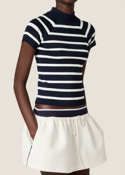 Miu Miu Women Blackwhite Stripes Mock Collar Sweater In Blue