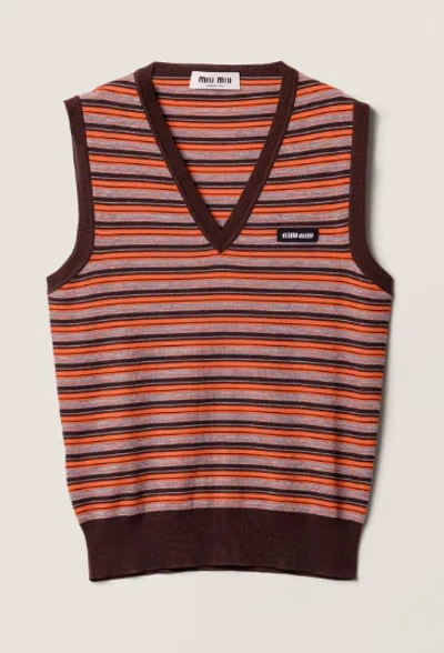 Miu Miu Maglieria Wool Stripes F.18 In Orange