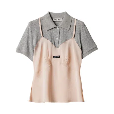 Pre-owned Miu Miu Marocaine Crepe Top 'pesco/grigio' | Pink | Women's Size 40