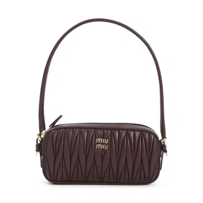 Miu Miu Maroon Matelasse Shoulder Bag In Brown