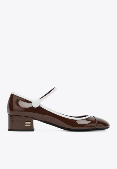 Miu Miu Mary-jane 35 Patent Leather Pumps In Maroon