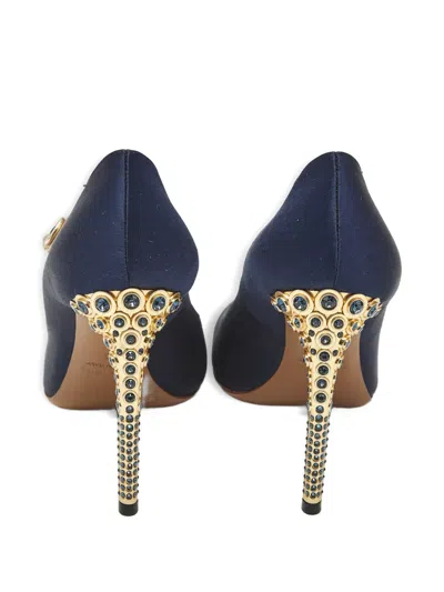 Pre-owned Miu Miu Mary Jane Crystal-embellished Heeled Pumps In Blue