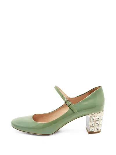 Pre-owned Miu Miu Mary Jane Crystal-embellished Pumps In Green
