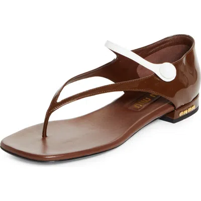 Miu Miu Two-tone Patent Leather Mary Jane Thong Sandals In Brown