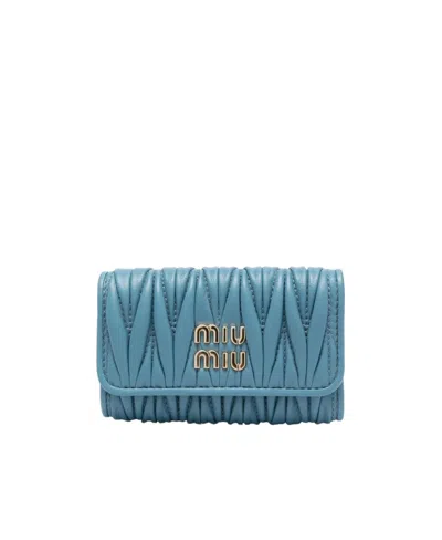 Miu Miu Matelassé Key Holder Wallet In Blue