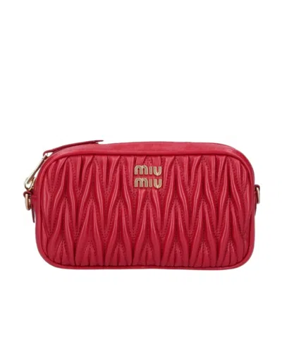Miu Miu Matelassé Nappa Leather Pouch In Red