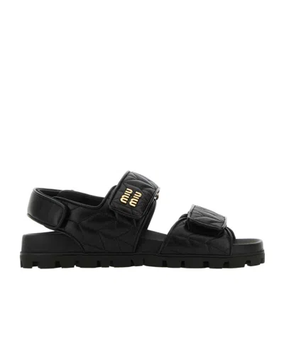 MIU MIU MIU MIU LOGO-LETTERING QUILTED SANDALS