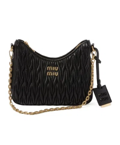 Miu Miu Matelassé Leather Shoulder Bag In Black