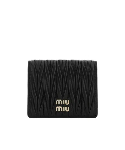 Miu Miu Small Matelassé Nappa Leather Wallet In Black