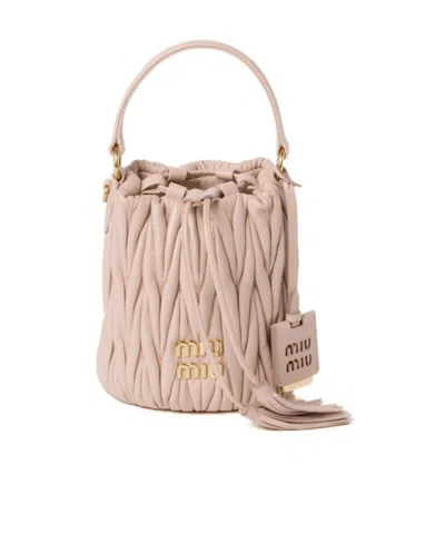 Miu Miu Matelassé Logo Cross-body Bag In Beige