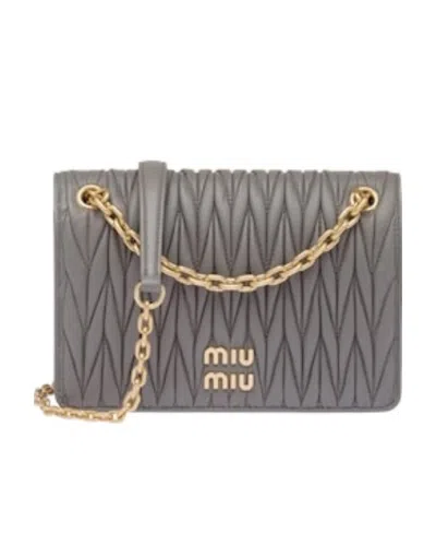 Miu Miu Matelassé Nappa Leather Mini-bag In Gray