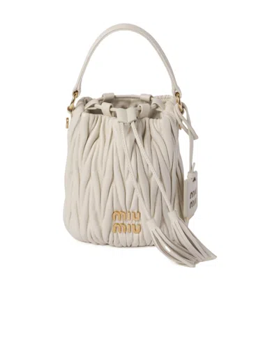 Miu Miu Drawstring Bucket Bag In White