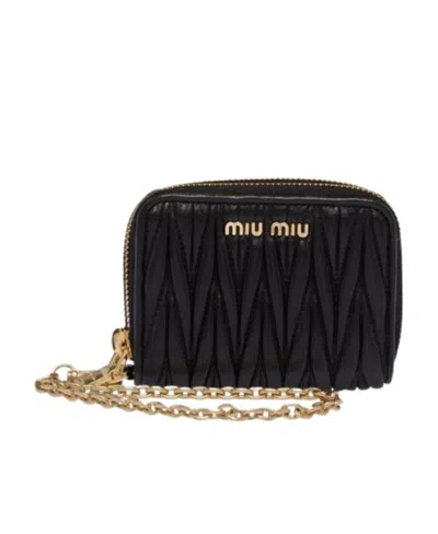 Miu Miu Matelassé Nappa Leather Cardholder In Black