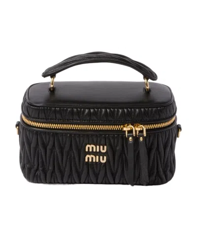 Miu Miu Matelassé Nappa Leather Mini Bag In Black