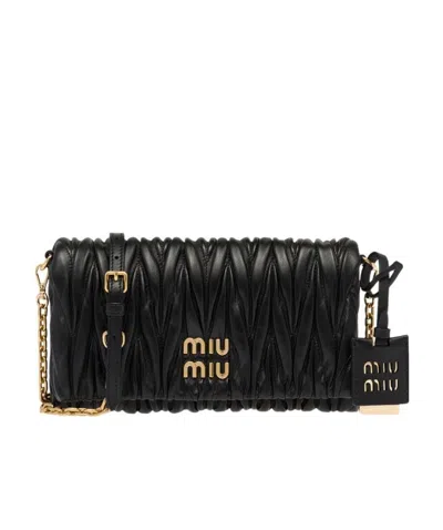 Miu Miu Matelassé Nappa Leather Shoulder Bag In Black