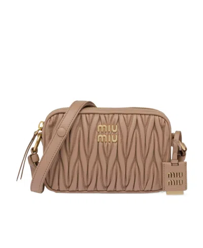 Miu Miu Matelassé Nappa Leather Shoulder Bag In Brown