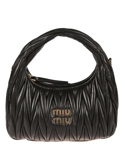 Miu Miu Purple Wander Matelass Shoulder Bag In Nero