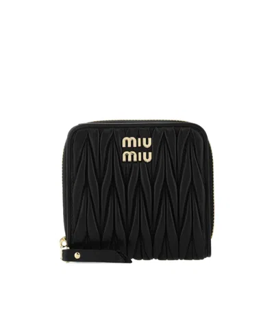 Miu Miu Small Nappa Matelassé Wallet In Black