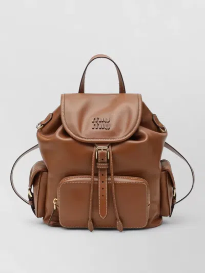 Miu Miu Matelassé Backpack In Brown