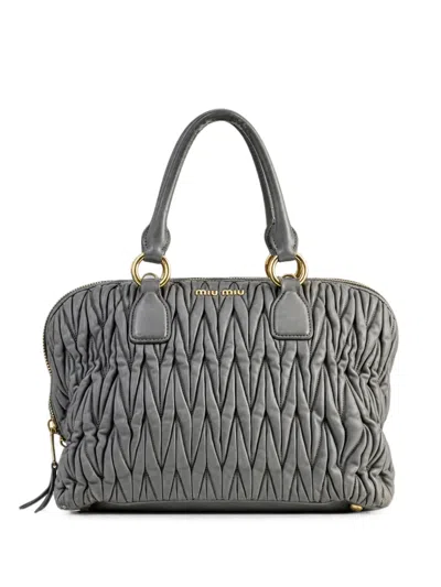 Pre-owned Miu Miu Matelassé Bauletto Tote Bag In Grey