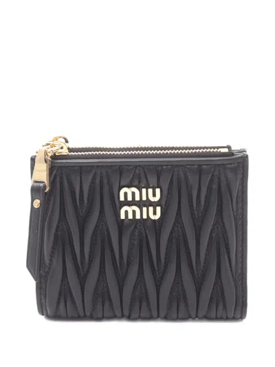 Pre-owned Miu Miu Matelassé Bi-fold Wallet In Black