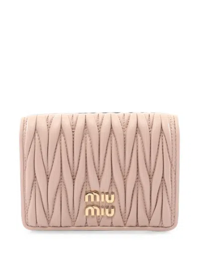Pre-owned Miu Miu Matelassé Bi-fold Wallet In Pink