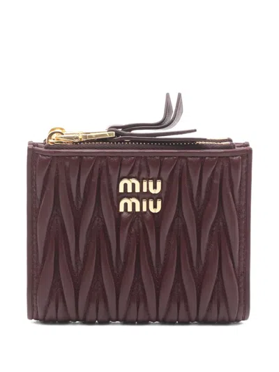 Pre-owned Miu Miu Matelassé Bi-fold Wallet In Red