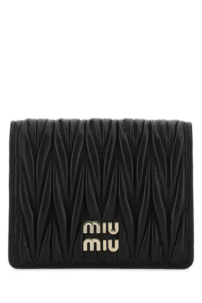 Miu Miu Small Matelassé Nappa Leather Wallet With Snap Closure In Black