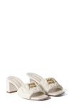 Miu Miu Beige Leather Logo Heels In Bianco