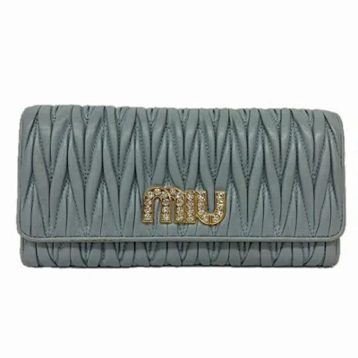 Pre-owned Miu Miu Matelasse Blue Leather Long Wallet (bi-fold) ()