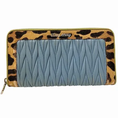 Pre-owned Miu Miu Matelasse Blue Leather Long Wallet (bi-fold) () In Multi