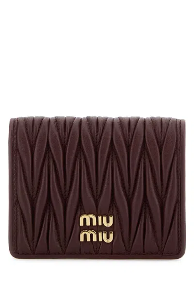 Miu Miu Bordeaux Lamb Leather Wallet In Orange