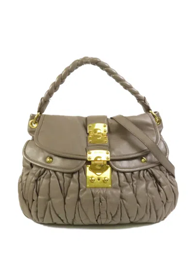 Pre-owned Miu Miu Matelassé Braided-handle Shoulder Bag In Neutral